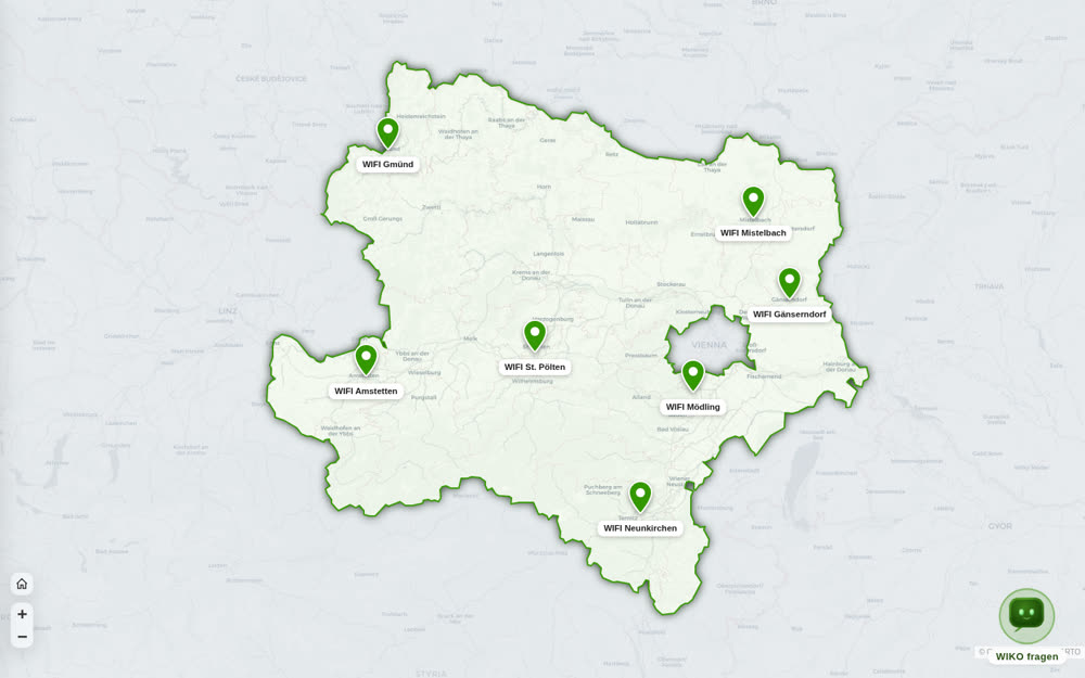 WIFI Zweigstellen in Niederösterreich auf der Karte